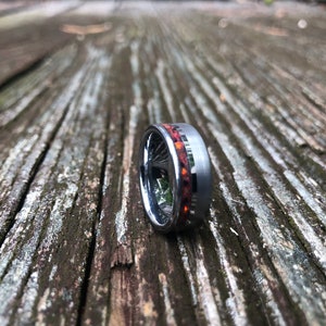 Brushed tungsten offset groove mens wedding band glow ring size 9