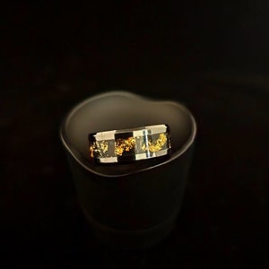 24K Gold, black ceramic wedding ring band with genuine 24k gold and obsidian