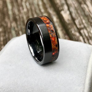Offset Channel Brushed black ceramic mens lava glow ring wedding band