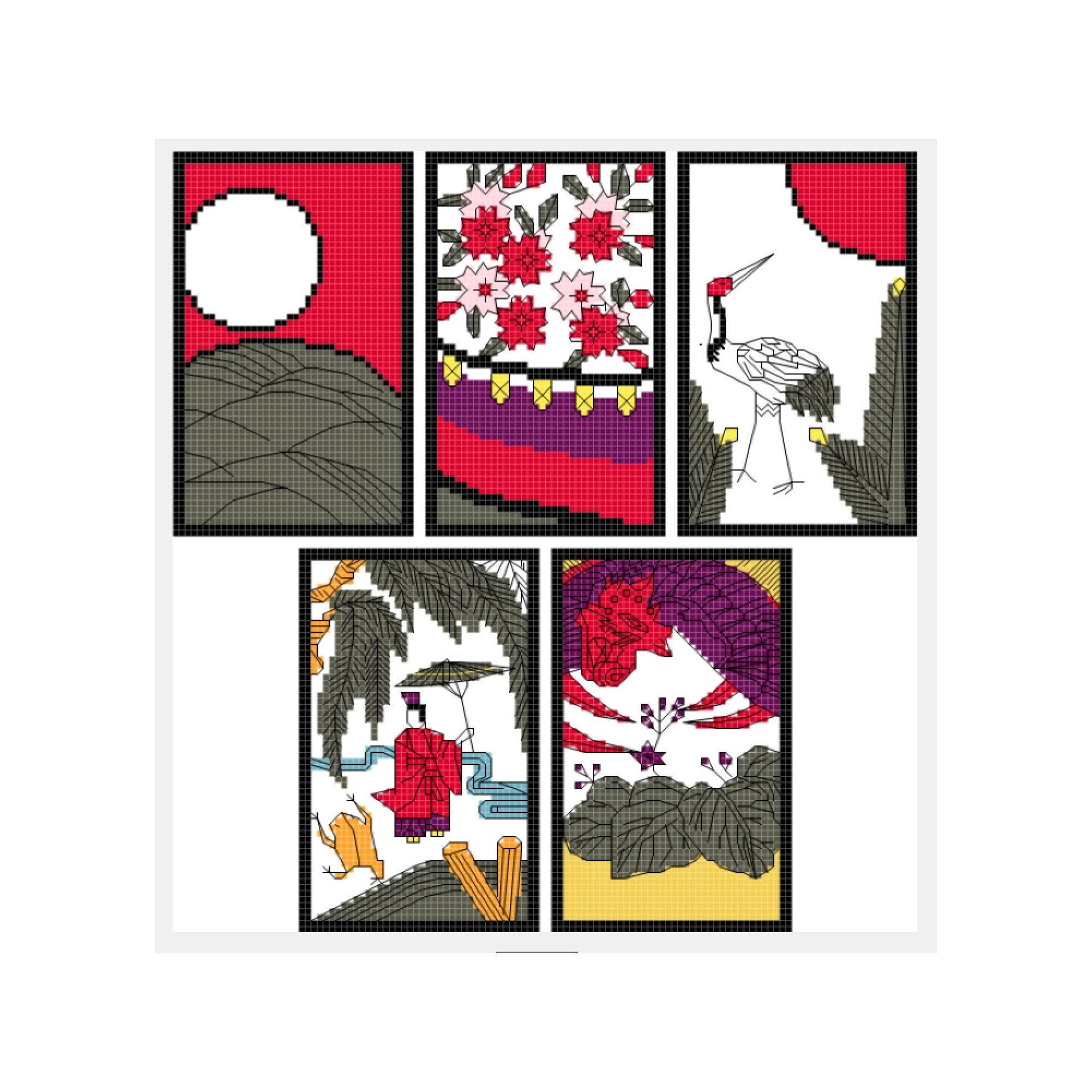 Hanafuda brights cards cross stitch pattern digital PDF | Etsy