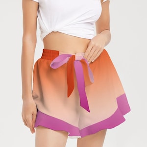 Lesbian Ombre Gradient Women’s Ruffle Shorts – High-Waisted Flowy Shorts | Lesbian Pride Shorts, WLW Merch, LGBTQ+ Gift, Comfy Summer Wear