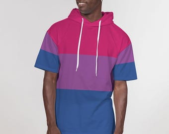 Bisexual Flag Premium Heavyweight Short Sleeve Hoodie – LGBTQ+ Pride Hoodie | Bisexual Flag Apparel, Bi Flag Hoodie, Bisexual Pride Pullover