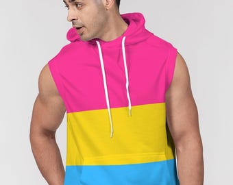 Ärmlös huvtröja med pansexuell flagga – Pride Gym-huvtröja | HBTQ+ träningskläder | Pan Pride träningskläder, pansexuellt sommarmode, Pan Flag-merchandise