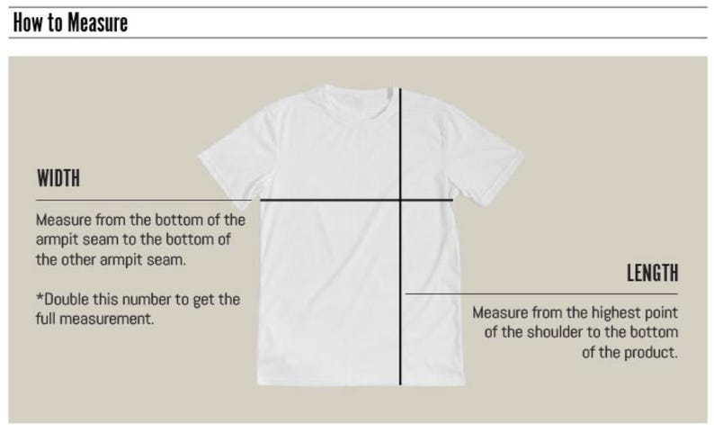 Puede incluir: Diagrama que muestra c&oacute;mo medir el ancho y la longitud de una camiseta. El ancho se mide desde la parte inferior de una costura de la axila hasta la parte inferior de la otra costura de la axila. La longitud se mide desde el punto m&aacute;s alto del hombro hasta la parte inferior del producto.