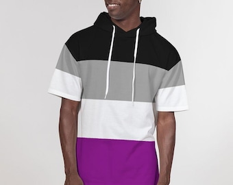 Asexual Flag Premium Heavyweight Short Sleeve Hoodie – LGBTQ+ Pride Hoodie | Asexual Flag Pullover, Ace Sweatshirt, Ace Merch, Asexual Pride
