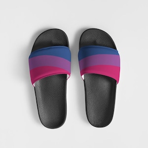 Bisexual Pride Women’s Slide Sandals – Comfy Faux Leather Slip-On | Bi Flag Shoes, LGBTQ+ Gift, Summer Sandals, Casual Footwear