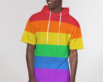 Moletom com capuz de manga curta LGBTQ+ Flag Premium Heavyweight – Pride Apparel | Moletom com capuz Rainbow Flag, moletom LGBT Pride, produtos LGBTQ, Queer Pride
