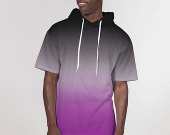 Asexual Ombre Farbverlauf Premium Schwergewicht Kurzarm Hoodie - LGBTQ + Pride Bekleidung | Ace Pride Pullover, Sweatshirt mit asexueller Flagge