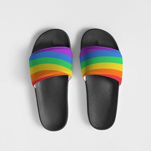 Rainbow LGBT Pride Men’s Slide Sandals – Comfy Faux Leather Slip-On | LGBTQ+ Flag Shoes, Pride Gift, Summer Sandals, Casual Footwear
