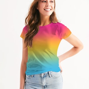 Maglietta da donna con bandiera dell'orgoglio pansessuale sfumata / Maglietta da donna con bandiera dell'orgoglio pansessuale sfumata / Maglietta LGBTQ+