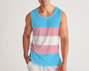 Transgender Flag Tank Top – LGBTQ+ Pride Sleeveless Shirt | Trans Pride Activewear | Transgender Gym Summer Apparel, Transgender Fashion