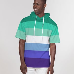 MLM Gay Flag Premium Heavyweight Short Sleeve Hoodie – LGBTQ+ Pride Hoodie | Gay Men&#39;s Fashion, mlm apparel, mlm flag outfit, gay sweatshirt