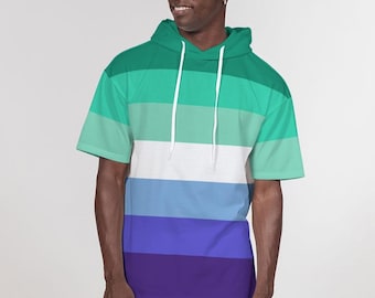 MLM Gay Flag Premium Schwergewicht Kurzarm Hoodie - LGBTQ + Pride Hoodie | Gay Herrenmode, mlm Kleidung, mlm Flagge Outfit, Gay Sweatshirt