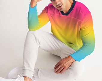 Pansexuell Ombre Långärmad Tröja – HBTQ+ Pride Sporttröja | Pan Pride Aktivkläder | Pansexuell Gym Outfit, Pansexuell Pride Modemerchandise