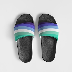 MLM Gay Pride Men’s Slide Sandals – Comfy Faux Leather Slip-On | Men Loving Men Flag Shoes, LGBTQ+ Gift, Summer Sandals, Casual Footwear