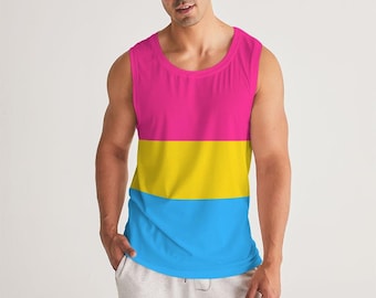 Pansexuell flagga linne – HBTQ+ Pride ärmlös tröja | Pan Pride träningskläder | Pansexuell Pride gym sommaroutfit, pansexuell modemerchandise