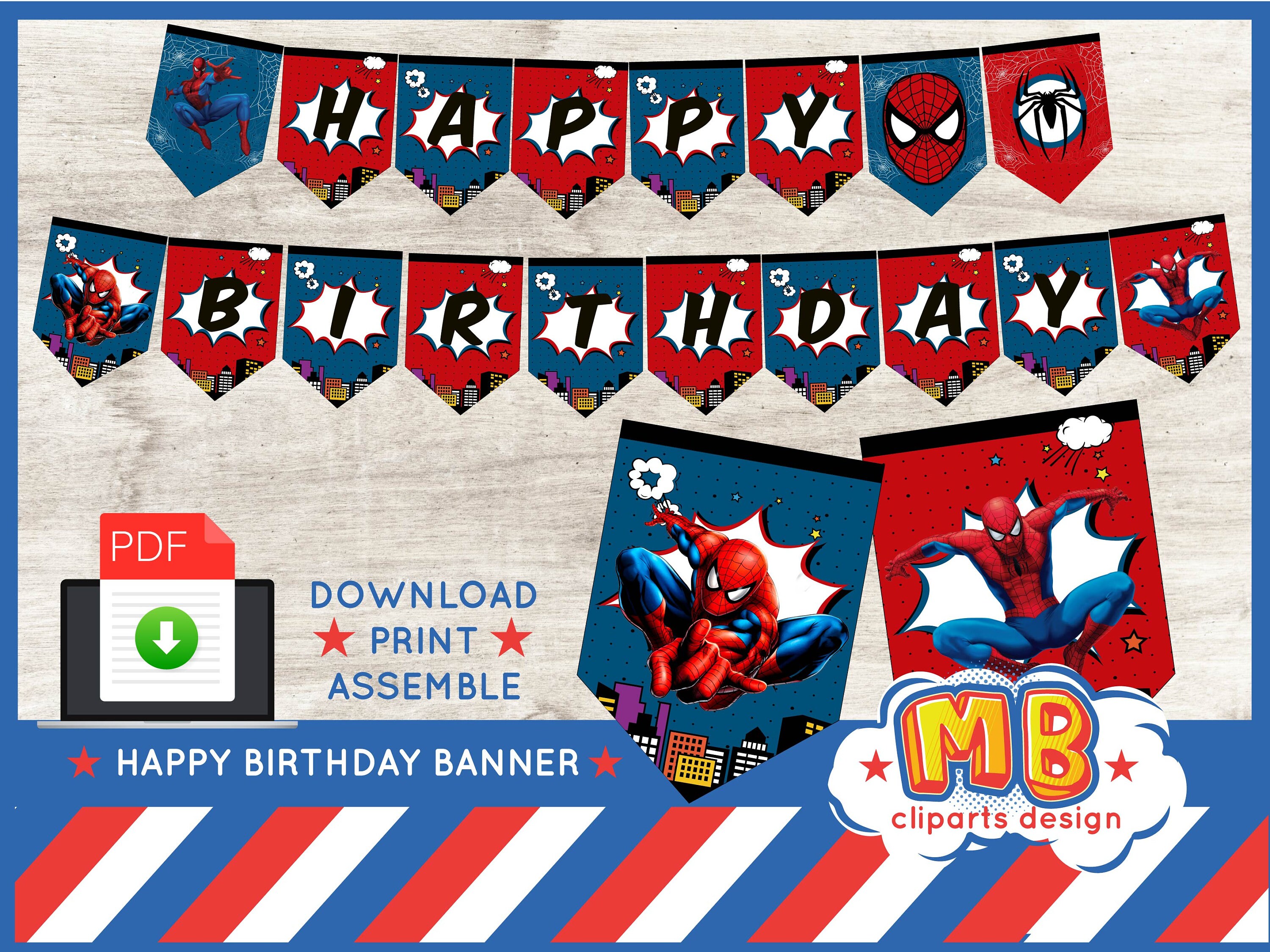 Spiderman Happy birthday Banner Printable Spiderman Birthday | Etsy