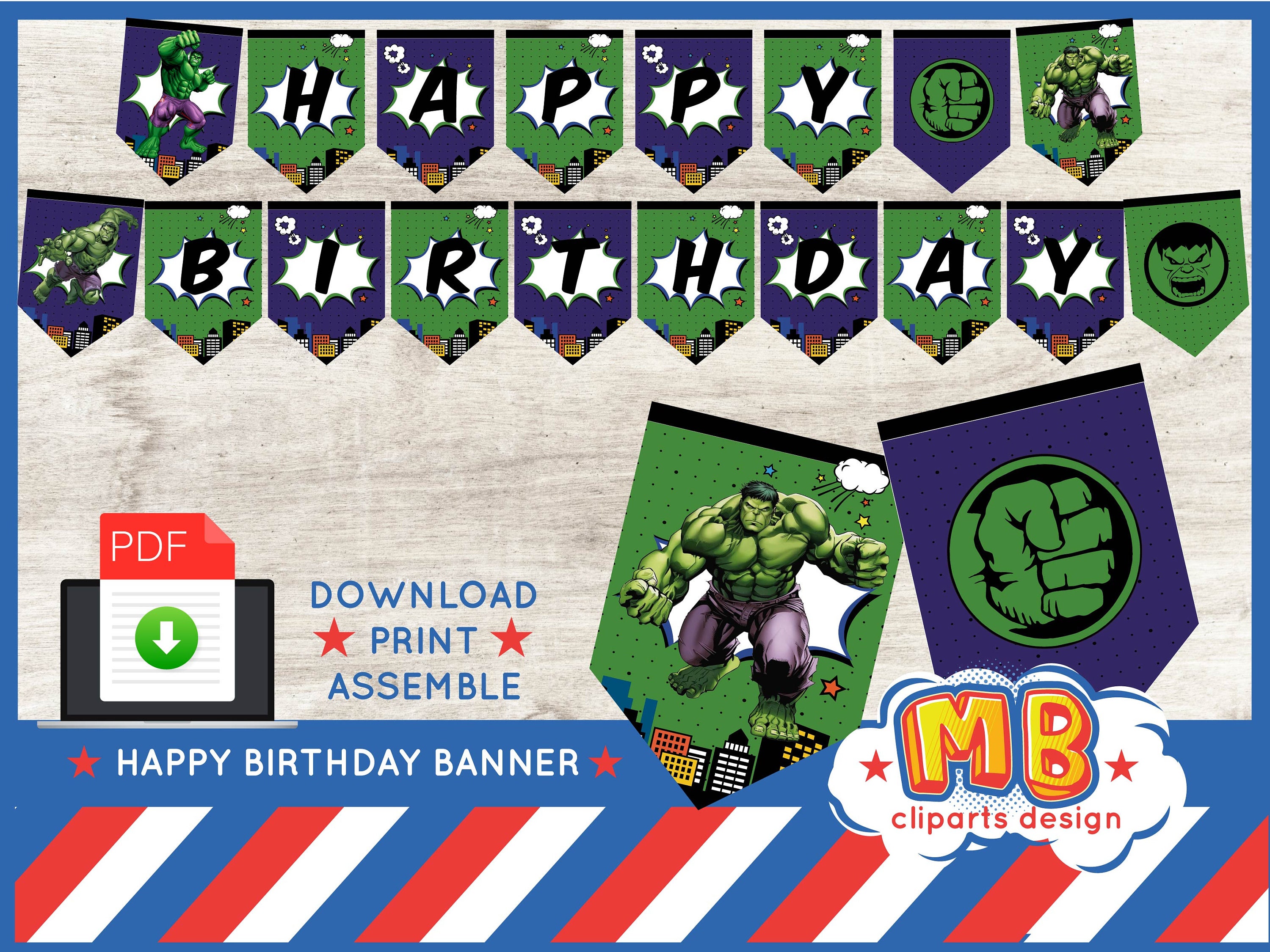 Hulk Happy Birthday Banner Printable Hulk happy Birthday | Etsy