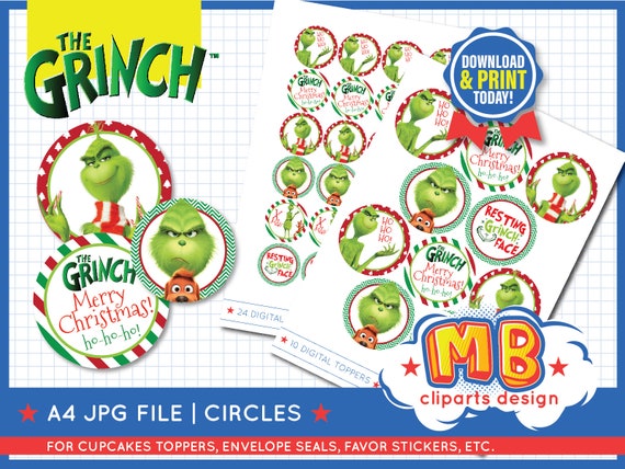 Grinch Cupcake Toppers Grinch circles Christmas cookie Gift | Etsy