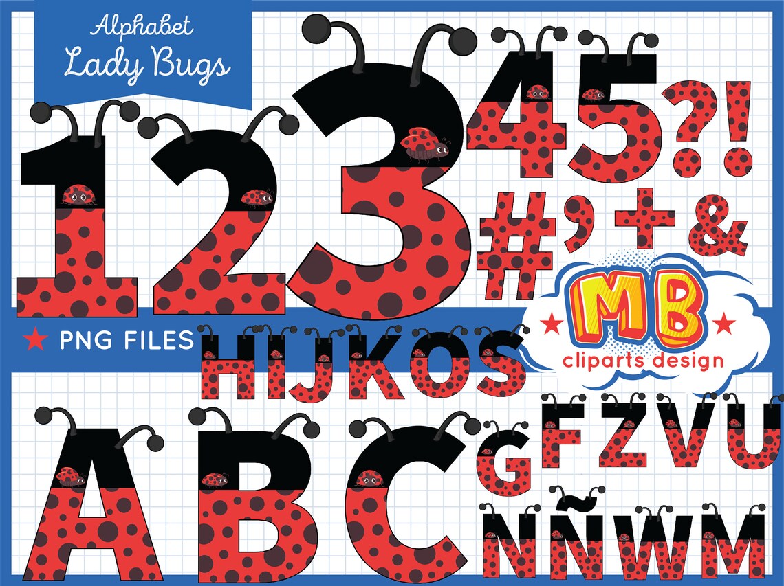 Ladybug Letters and Numbers PNG LadyBug Alphabet LadyBug | Etsy