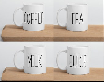 Coffee ~ Tea ~ Milk ~ Juice ~ Kitchen Decor ~ Gifts for Her ~ Gifts for Mom ~ Mug set of 4 (Use "code40" for 40% discount on the set total)