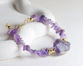 18K Gold Plated Raw Amethyst Bracelet Birthstone Women Adjustable Bracelet for Friendship Birthday Bracelet Sister Bracelets Mother's Day