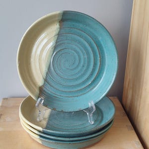 Turquoise and Butter Yellow Speckled Stoneware 9&quot; Dinner Plate