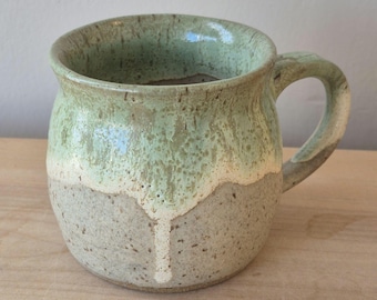Green, Cream, and Sandstone Stoneware coffee mug - barrel shape (#1)