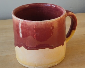 Raspberry and cream hand thrown pottery mug