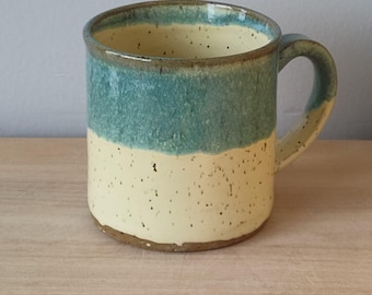 Butter yellow and Turquoise Speckled Stoneware mug