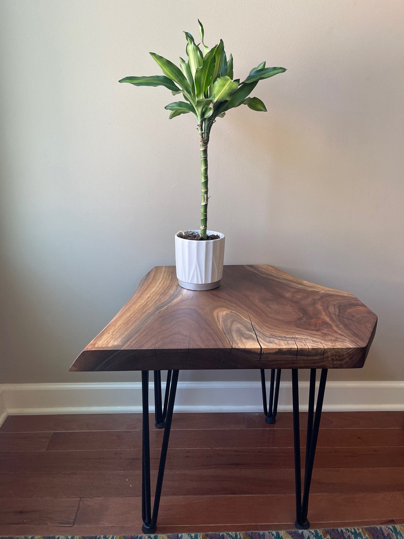 Custom Live Edge Black Walnut End Table Metal Furniture Mid Etsy