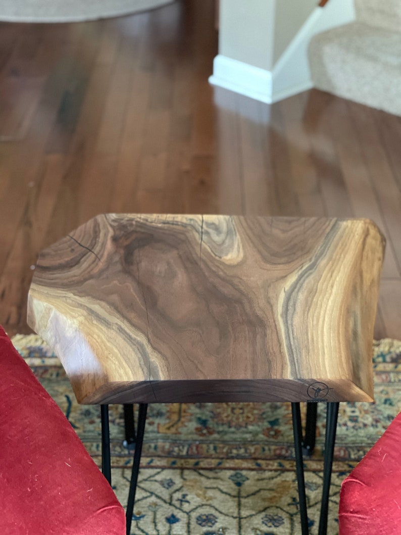 Custom Live Edge Black Walnut End Table Metal Furniture Mid Etsy