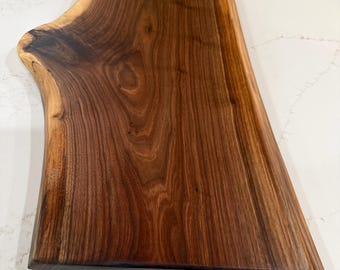 Handmade Black Walnut Live Edge Charcuterie Board - 32" Rustic Serving Board