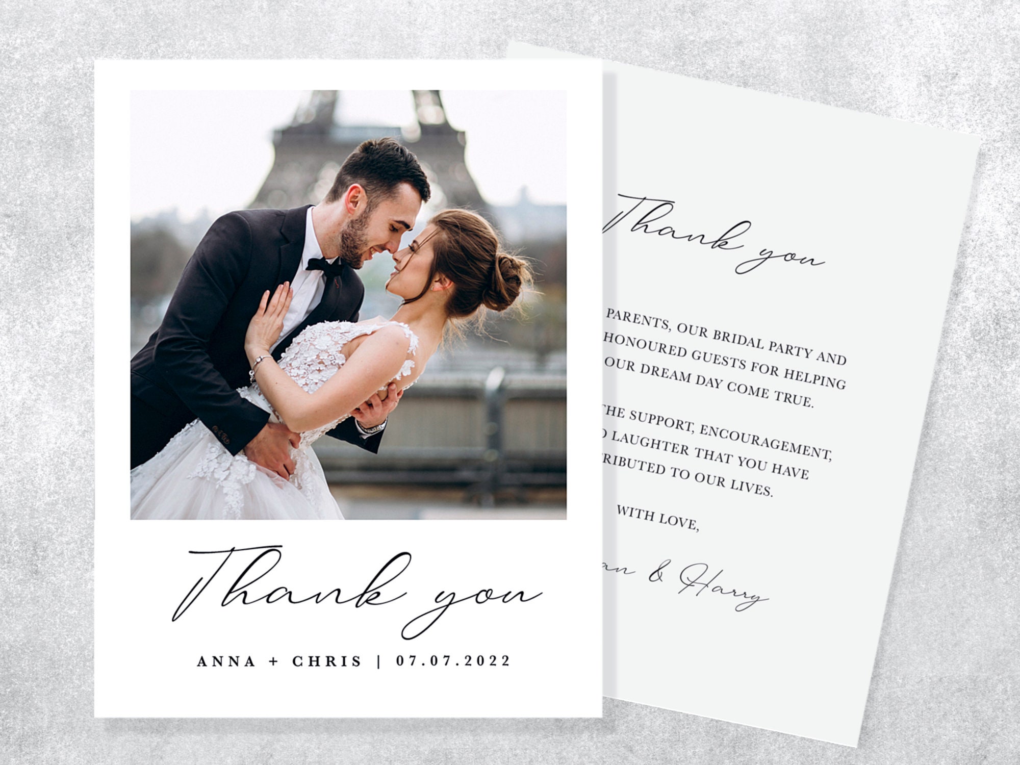 Double Sided Wedding Thank You Card With Photo, Personalised Wedding ...