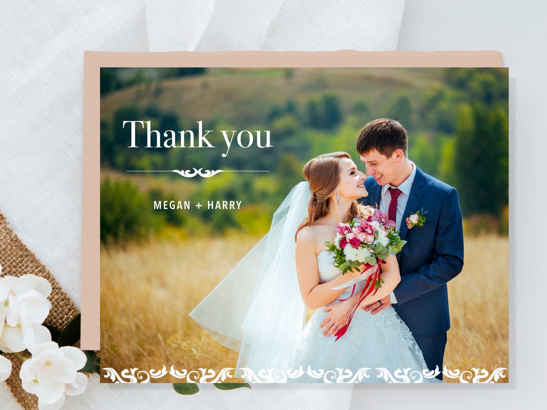 Double Sided Wedding Thank You Card With Photo, Personalised Wedding ...