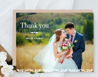 Double Sided Wedding Thank You Card with Photo, Personalised Wedding Thank You Cards, Wedding Thank You Postcard with Envelopes