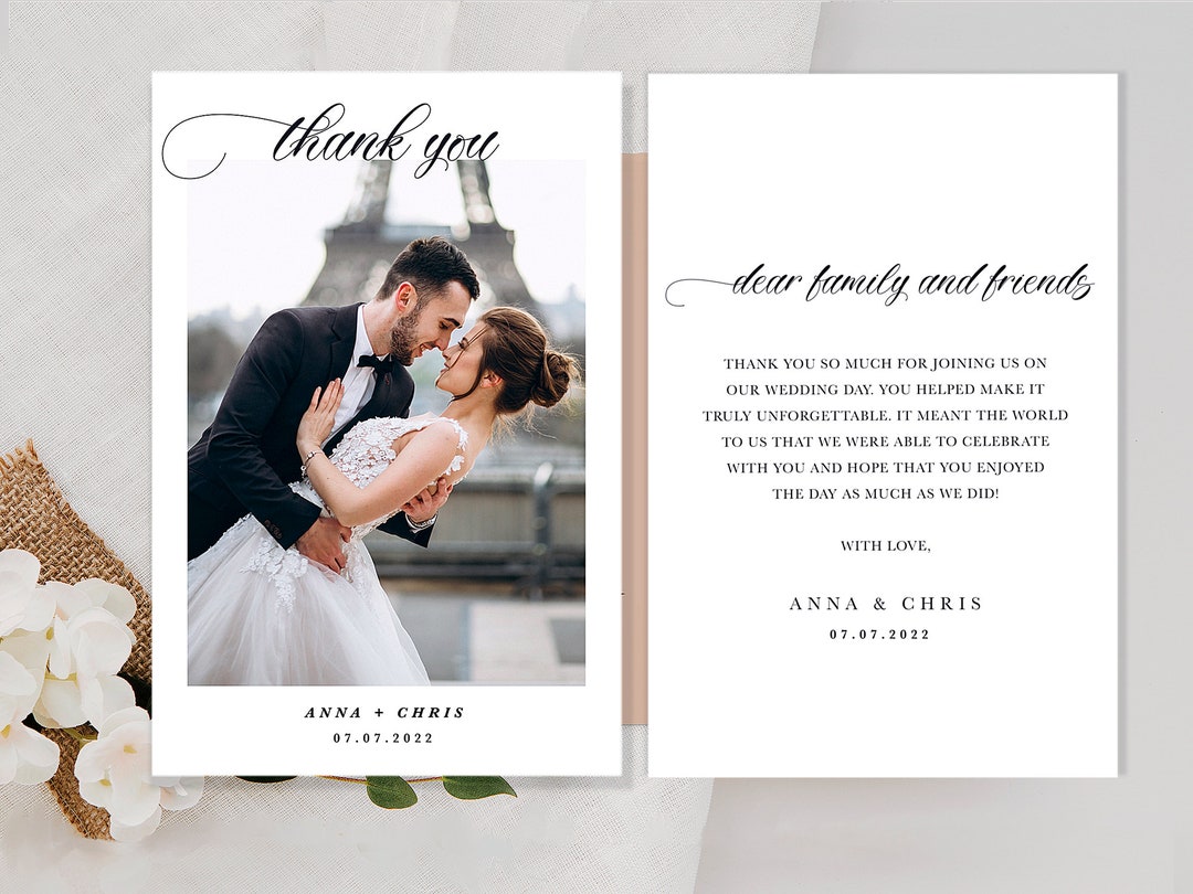 Double Sided Wedding Thank You Card With Photo, Personalised Wedding ...