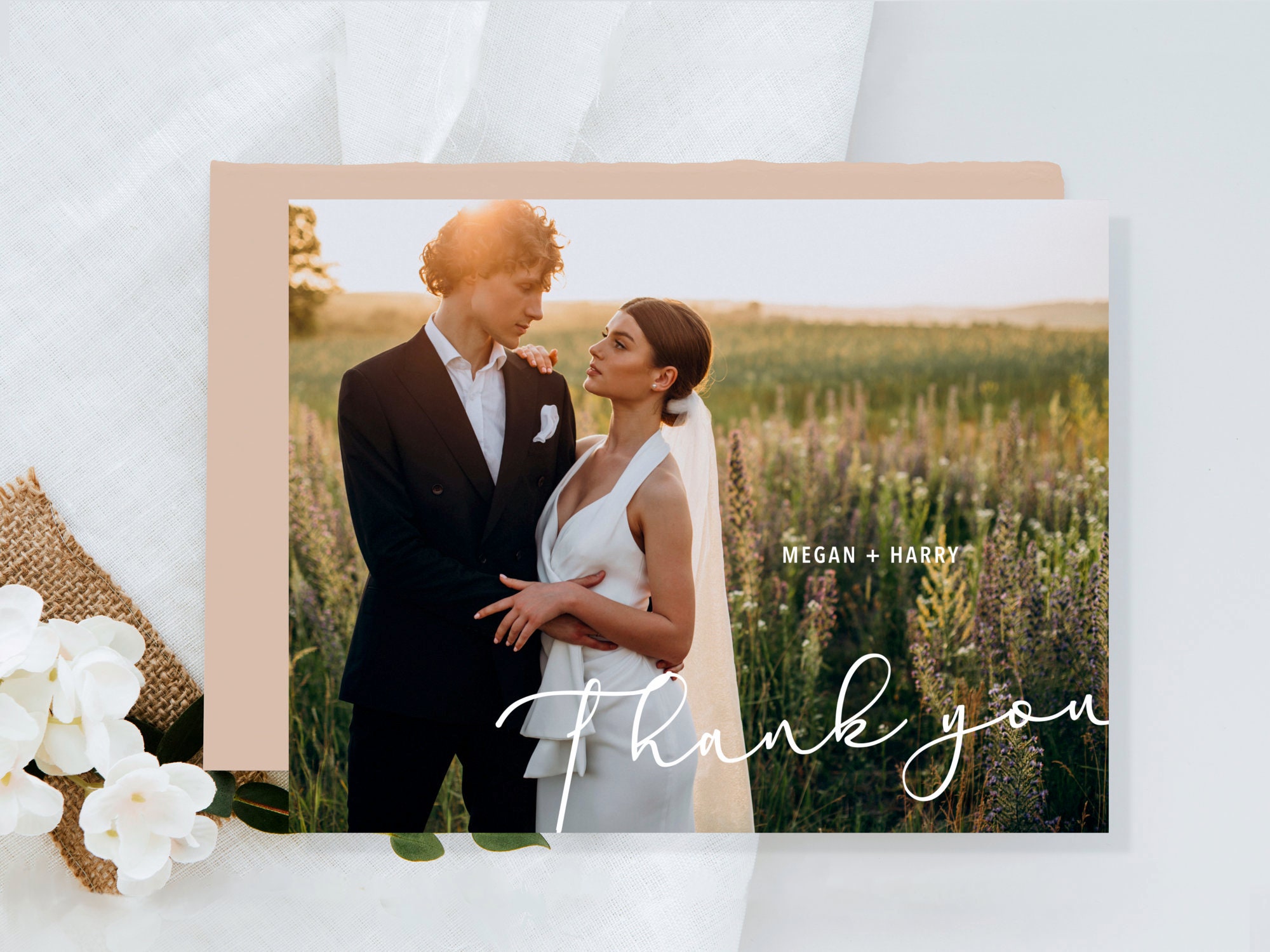 Double Sided Wedding Thank You Card With Photo, Personalised Wedding ...