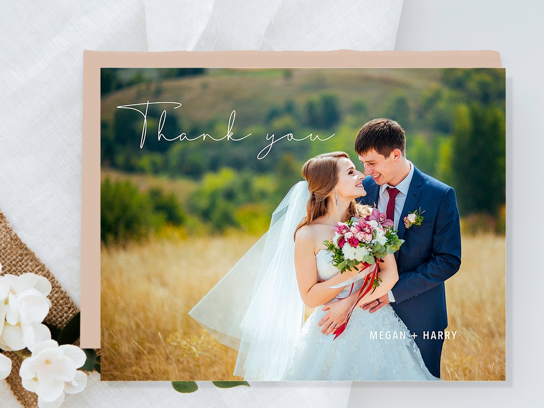 Double Sided Wedding Thank You Card With Photo, Personalised Wedding ...