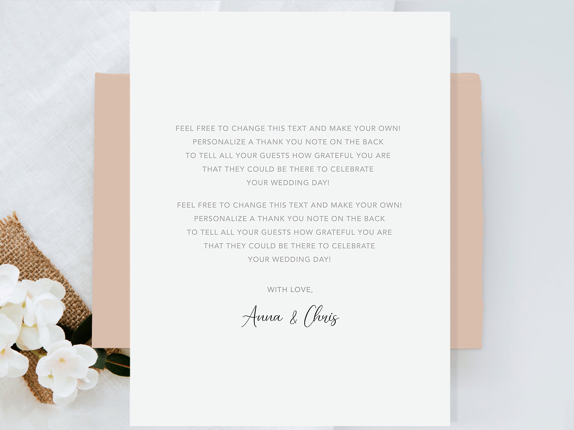 Double Sided Wedding Thank You Card With Photo, Personalised Wedding ...