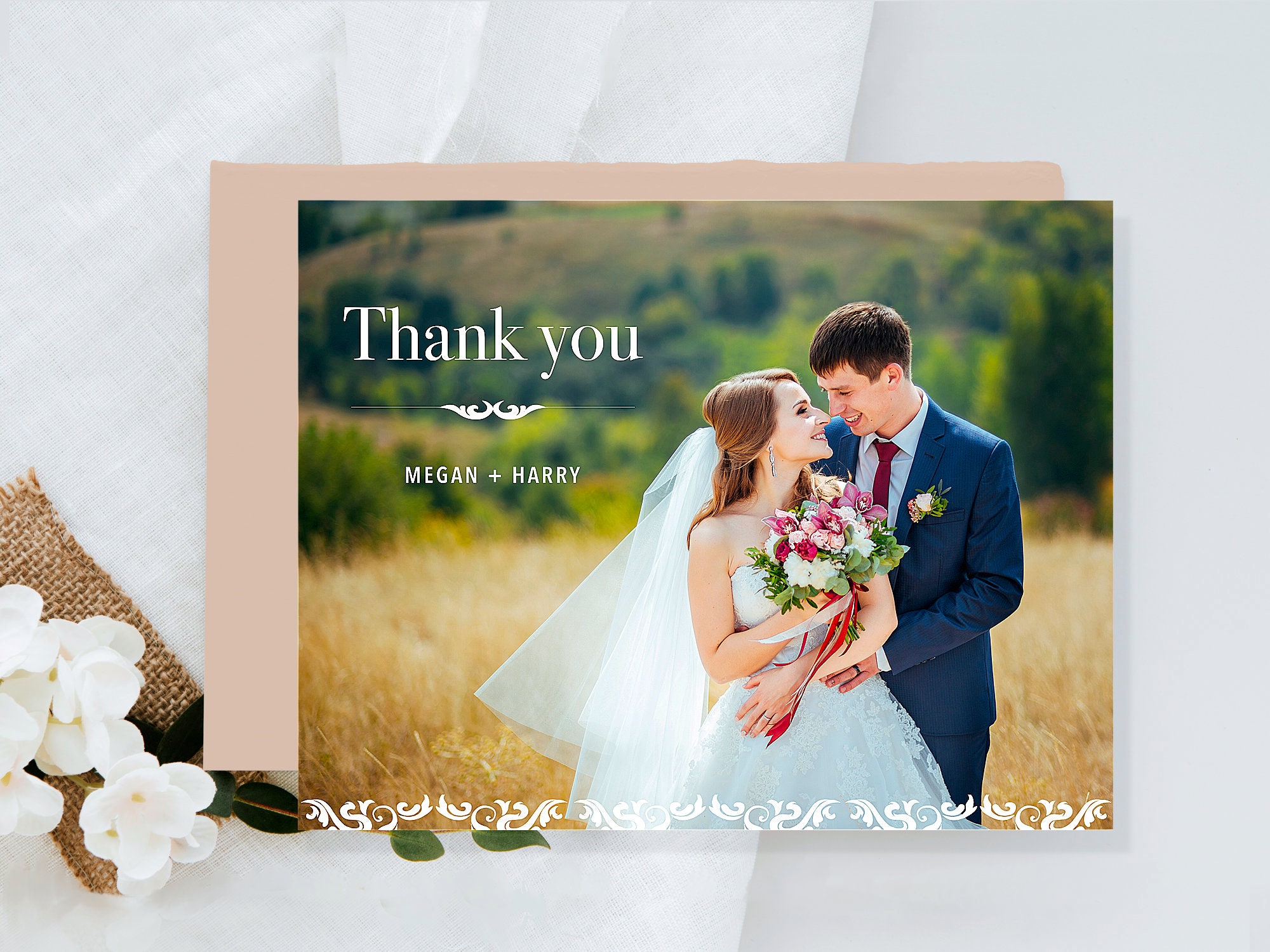 Double Sided Wedding Thank You Card With Photo Personalised - Etsy