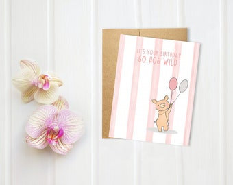 Cute kids birthday card - Pig greeting card  - Funny card - Birthday card for girls - for children