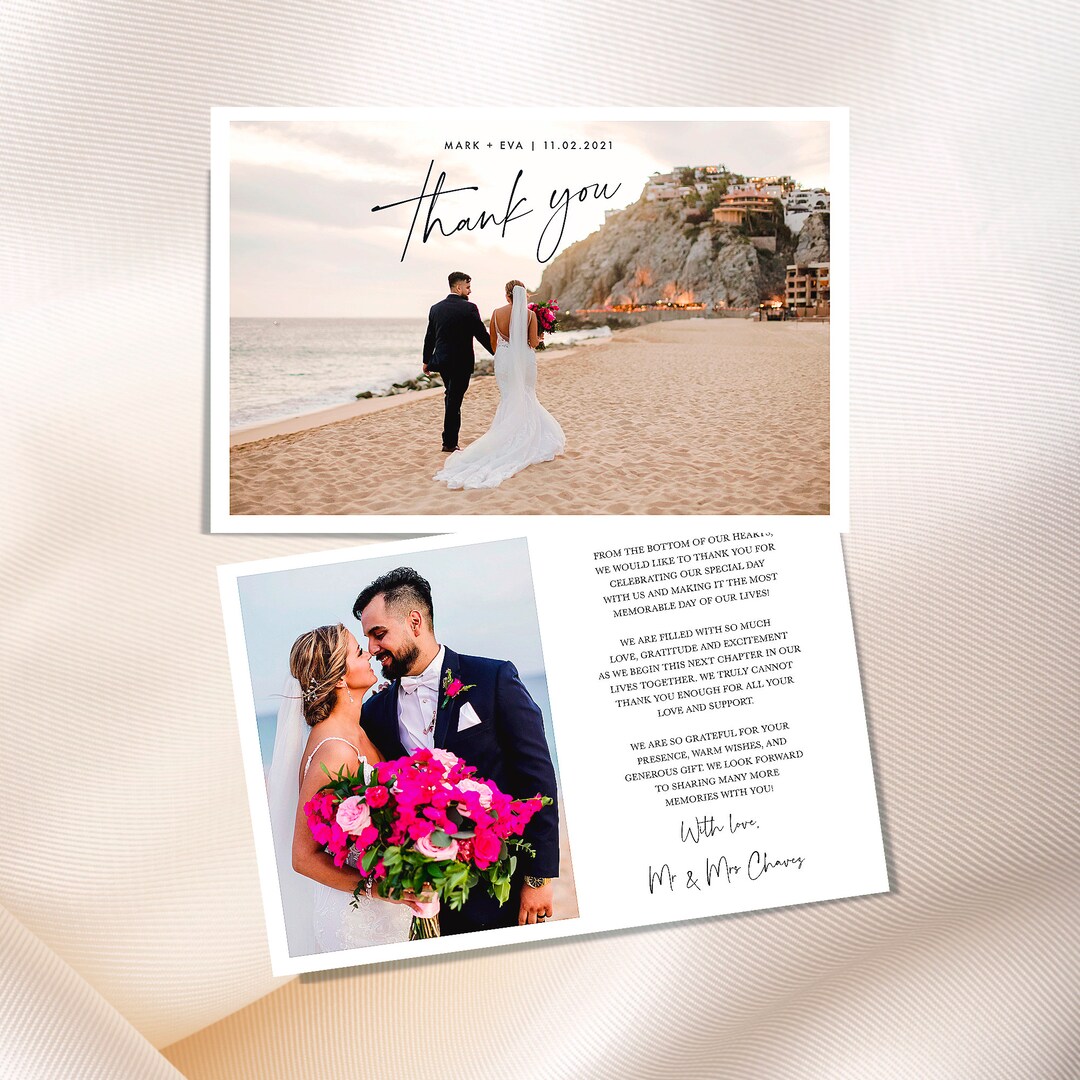 Double Sided Wedding Thank You Card With Photo, Personalised Wedding ...