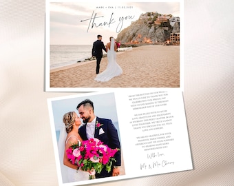 Double Sided Wedding Thank You Card with Photo, Personalised Wedding Thank You Cards, Wedding Thank You Postcard with Envelopes