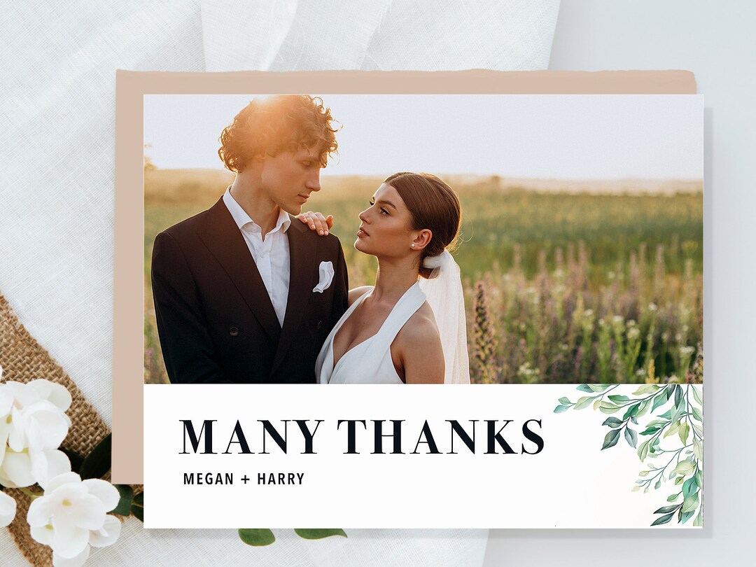 Double Sided Wedding Thank You Card With Photo, Personalised Wedding ...