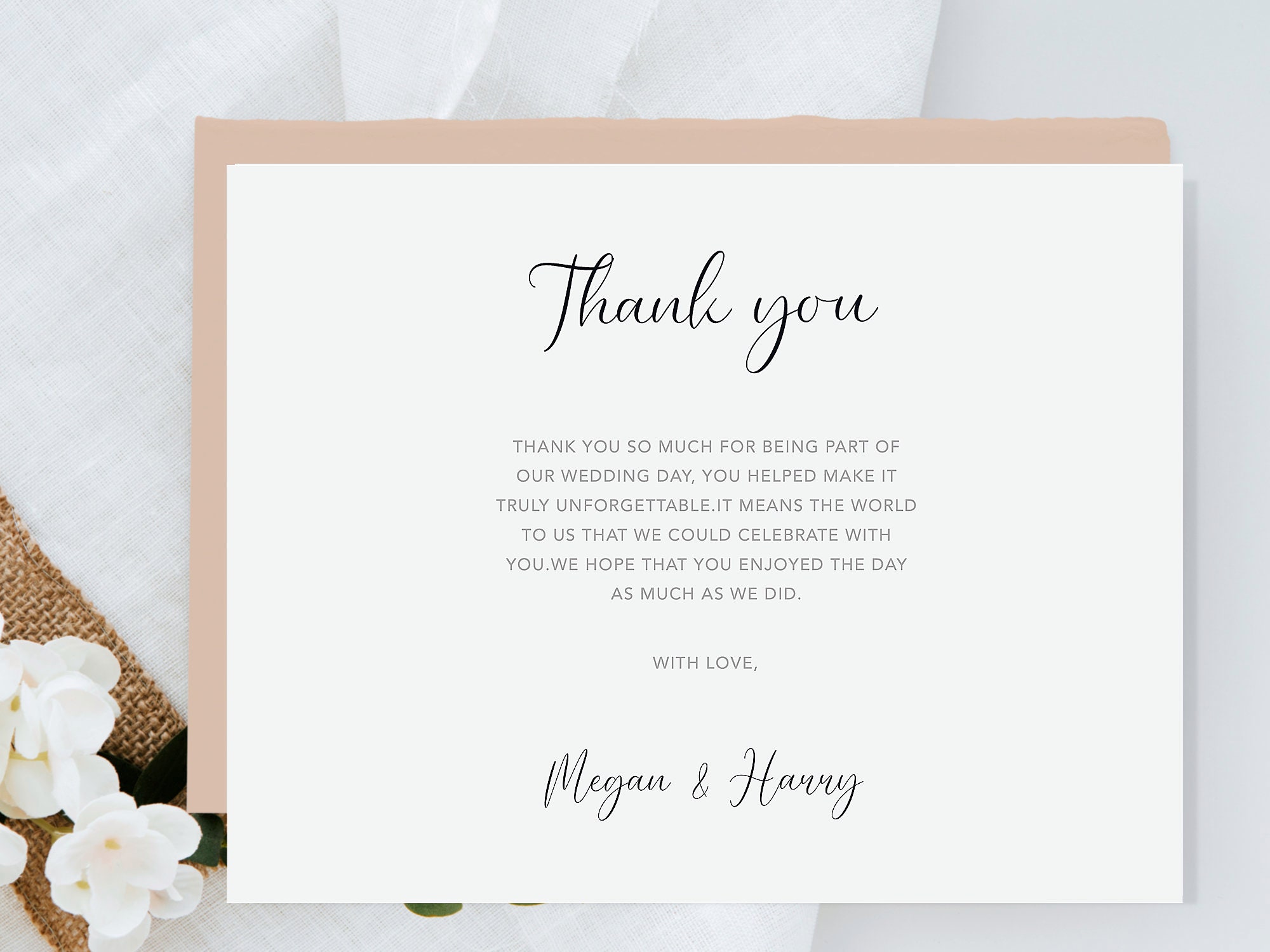 Double Sided Wedding Thank You Card With Photo, Personalised Wedding ...