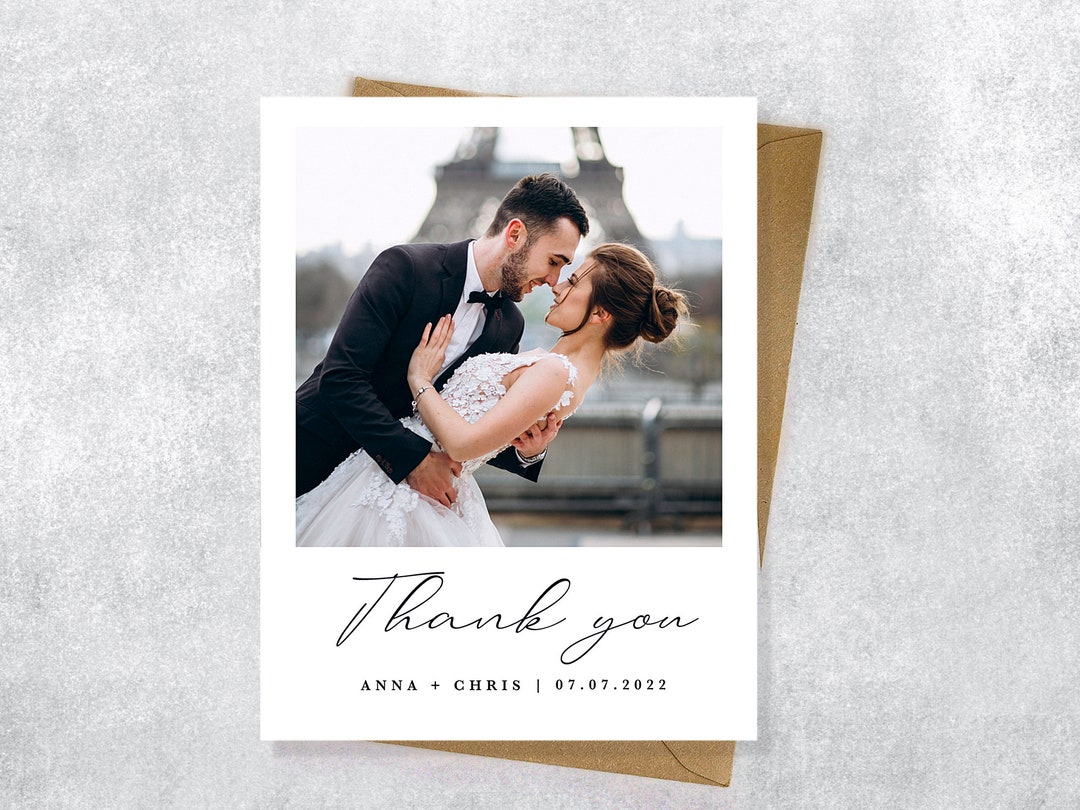 Double Sided Wedding Thank You Card With Photo, Personalised Wedding ...