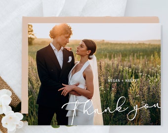 Carte de remerciement de mariage double face avec photo, cartes de remerciement de mariage personnalisées, carte postale de remerciement de mariage avec enveloppes