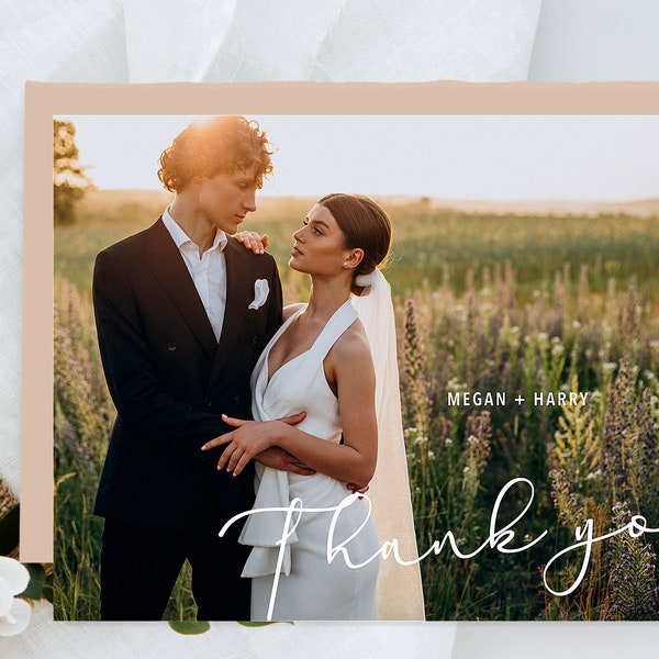 Double Sided Wedding Thank You Card with Photo, Personalised Wedding Thank You Cards, Wedding Thank You Postcard with Envelopes