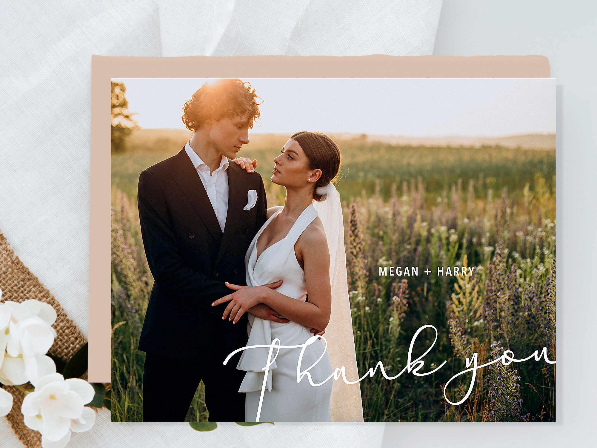 Double Sided Wedding Thank You Card With Photo, Personalised Wedding ...